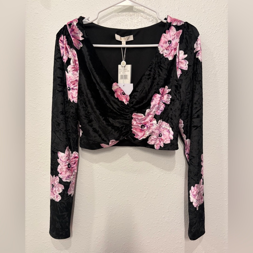 Wayf Black and Pink Floral Top
